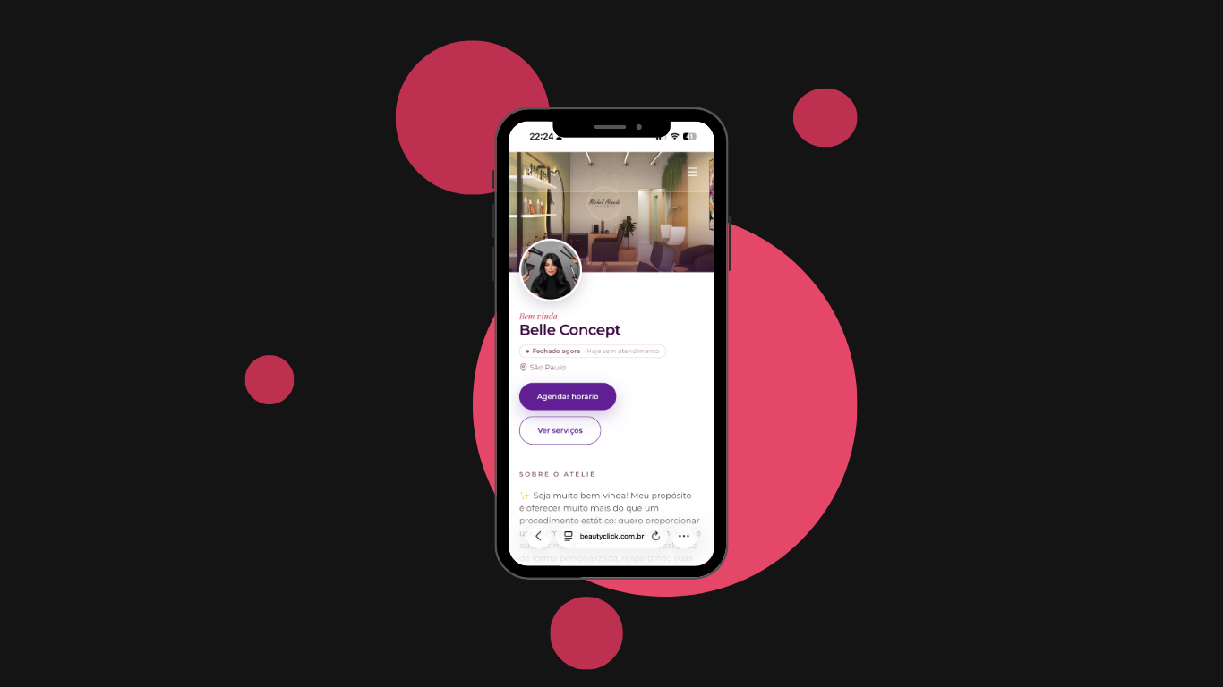 Painel do BeautyClick no celular